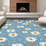 Ultra Soft Area Rug, Non Slip, Stain Resistant, Washable Area Rugs for Living Room, Bedroom, Charming Floral Motif in Pastel(Blue)