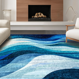 Ultra Soft Area Rug, Non Slip, Stain Resistant, Washable Area Rugs for Living Room, Bedroom, Oceanfoam Wave Rug: Modern Blue Water Design for Living Space(Blue)