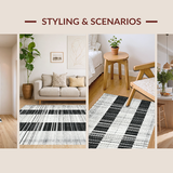 Ultra Soft Area Rug, Non Slip, Stain Resistant, Washable Area Rugs for Living Room, Bedroom, Bold Parallel Lines, Contemporary Stripe Aesthetic(Black)