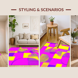 Ultra Soft Area Rug, Non Slip, Stain Resistant, Washable Area Rugs for Living Room, Bedroom, Funky Eighties Inspired Abstract Design(Yellow)