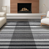 Ultra Soft Area Rug, Non Slip, Stain Resistant, Washable Area Rugs for Living Room, Bedroom, Classic Monochrome Striped Flat Weave Rug with Reversible Farmhouse Design(Black)