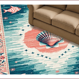 Ultra Soft Area Rug, Non Slip, Stain Resistant, Washable Area Rugs for Living Room, Bedroom, Teal Toned Beachy Charm(Blue)