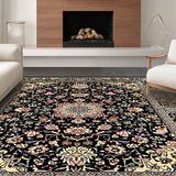 Ultra Soft Area Rug, Non Slip, Stain Resistant, Washable Area Rugs for Living Room, Bedroom, Contemporary Bold Botanical Pattern(Black)