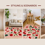 Ultra Soft Area Rug, Non Slip, Stain Resistant, Washable Area Rugs for Living Room, Bedroom, Coquette Pink Bow Fruit Burst Rug with Cherry Motif and Non Slip Design(Pink)