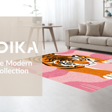 Ultra Soft Area Rug, Non Slip, Stain Resistant, Washable Area Rugs for Living Room, Bedroom, Charming Pink Tiger Playful Decor(Orange)