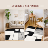 Ultra Soft Area Rug, Non Slip, Stain Resistant, Washable Area Rugs for Living Room, Bedroom, Bold Vintage-inspired Graphic Layout(Black)