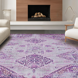 Ultra Soft Area Rug, Non Slip, Stain Resistant, Washable Area Rugs for Living Room, Bedroom, Stylish Curved Linear Motif(Purple)