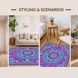 Ultra Soft Area Rug, Non Slip, Stain Resistant, Washable Area Rugs for Living Room, Bedroom, Eclectic Colorful Medallion Design(Purple)
