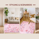 Ultra Soft Area Rug, Non Slip, Stain Resistant, Washable Area Rugs for Living Room, Bedroom, Delicate Floral Insect Design(Pink)