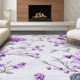 Ultra Soft Area Rug, Non Slip, Stain Resistant, Washable Area Rugs for Living Room, Bedroom, Rustic White Blossom Aesthetic(Purple)
