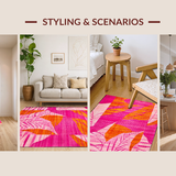 Ultra Soft Area Rug, Non Slip, Stain Resistant, Washable Area Rugs for Living Room, Bedroom, Lively Bold Jungle Imagery(Pink)