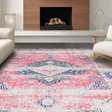 Ultra Soft Area Rug, Non Slip, Stain Resistant, Washable Area Rugs for Living Room, Bedroom, Luxurious Ogee Inspired Elements(Pink)