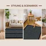 Ultra Soft Area Rug, Non Slip, Stain Resistant, Washable Area Rugs for Living Room, Bedroom, Rustic Minimalist Cut-Loop Texture(Black)
