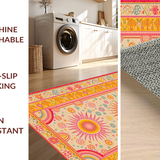 Ultra Soft Area Rug, Non Slip, Stain Resistant, Washable Area Rugs for Living Room, Bedroom, Artistic Round Sunray Design Element(Yellow)