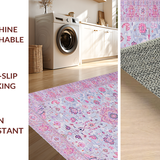 Ultra Soft Area Rug, Non Slip, Stain Resistant, Washable Area Rugs for Living Room, Bedroom, Rustic Medallion Blue Tones(Pink)
