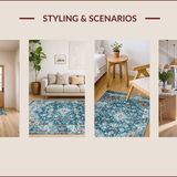 Ultra Soft Area Rug, Non Slip, Stain Resistant, Washable Area Rugs for Living Room, Bedroom, Elegant Faded Floral Motif(Blue)