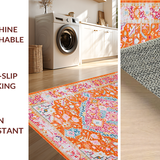 Ultra Soft Area Rug, Non Slip, Stain Resistant, Washable Area Rugs for Living Room, Bedroom, Bright Medallion Design with Cozy Feel(Orange)