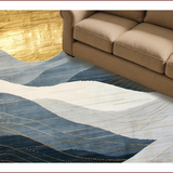Ultra Soft Area Rug, Non Slip, Stain Resistant, Washable Area Rugs for Living Room, Bedroom, Elegant Gold Geometric Symphony(Blue)