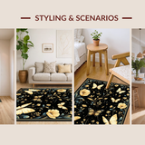 Ultra Soft Area Rug, Non Slip, Stain Resistant, Washable Area Rugs for Living Room, Bedroom, Whimsical Floral Bug Motif(Gold)