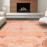 Ultra Soft Area Rug, Non Slip, Stain Resistant, Washable Area Rugs for Living Room, Bedroom, Rustic Vintage Tiled Design(Orange)