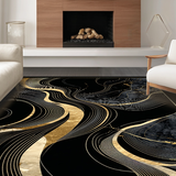 Ultra Soft Area Rug, Non Slip, Stain Resistant, Washable Area Rugs for Living Room, Bedroom, Graceful Organic Shape Play(Black)