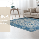 Ultra Soft Area Rug, Non Slip, Stain Resistant, Washable Area Rugs for Living Room, Bedroom, Sophisticated Dual-Tone Floral Design(Blue)