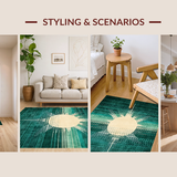 Ultra Soft Area Rug, Non Slip, Stain Resistant, Washable Area Rugs for Living Room, Bedroom, Rustic Sunburst Geometric Aesthetic(Blue)