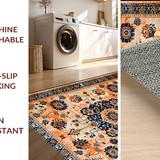 Ultra Soft Area Rug, Non Slip, Stain Resistant, Washable Area Rugs for Living Room, Bedroom, Whimsical Vintage Blossom Arrangement(Orange)