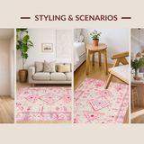 Ultra Soft Area Rug, Non Slip, Stain Resistant, Washable Area Rugs for Living Room, Bedroom, Chic Minimalist Floral Design(Pink)