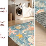 Ultra Soft Area Rug, Non Slip, Stain Resistant, Washable Area Rugs for Living Room, Bedroom, Chic Nautical Pattern Area Rug with Playful Seahorse and Starfish Accents(Blue)