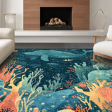 Ultra Soft Area Rug, Non Slip, Stain Resistant, Washable Area Rugs for Living Room, Bedroom, Octopus Fantasy Undersea Adventure Rug Runner Nautical Whale-Inspired Print(Blue)