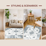 Ultra Soft Area Rug, Non Slip, Stain Resistant, Washable Area Rugs for Living Room, Bedroom, Sophisticated Vintage Trellis Look(White)