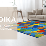 Ultra Soft Area Rug, Non Slip, Stain Resistant, Washable Area Rugs for Living Room, Bedroom, Whimsical Colorful Round Motif(Blue)