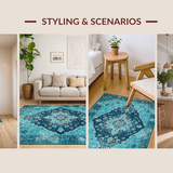 Ultra Soft Area Rug, Non Slip, Stain Resistant, Washable Area Rugs for Living Room, Bedroom, Rustic Ocean-Inspired Motif(Blue)
