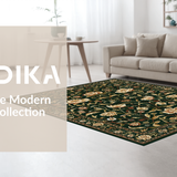 Ultra Soft Area Rug, Non Slip, Stain Resistant, Washable Area Rugs for Living Room, Bedroom, Contemporary Dark Botanical Artistry(Green)