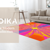 Ultra Soft Area Rug, Non Slip, Stain Resistant, Washable Area Rugs for Living Room, Bedroom, Modern Circular Sunburst Aesthetic(Orange)