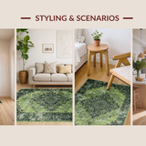 Ultra Soft Area Rug, Non Slip, Stain Resistant, Washable Area Rugs for Living Room, Bedroom, Rustic Vintage Floral Arrangement(Green)