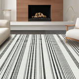 Ultra Soft Area Rug, Non Slip, Stain Resistant, Washable Area Rugs for Living Room, Bedroom, Sleek Striped Contrast Rug Featuring Crisp Black and White Linear Layers(Black)