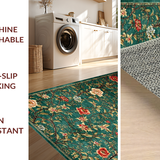 Ultra Soft Area Rug, Non Slip, Stain Resistant, Washable Area Rugs for Living Room, Bedroom, Stylish Bright Flora Composition(Green)