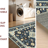 Ultra Soft Area Rug, Non Slip, Stain Resistant, Washable Area Rugs for Living Room, Bedroom, Chic Geometric Floral Arrangement(Blue)