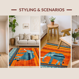 Ultra Soft Area Rug, Non Slip, Stain Resistant, Washable Area Rugs for Living Room, Bedroom, Vibrant Ethnic Patterned Floor Mat(Orange)
