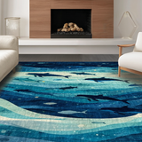 Ultra Soft Area Rug, Non Slip, Stain Resistant, Washable Area Rugs for Living Room, Bedroom, Underwater Whale and Dolphin School with 3D Ocean Depths and Sea Creatures(Blue)