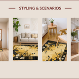 Ultra Soft Area Rug, Non Slip, Stain Resistant, Washable Area Rugs for Living Room, Bedroom, Luxurious Geometric Green Accents(Gold)