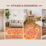 Ultra Soft Area Rug, Non Slip, Stain Resistant, Washable Area Rugs for Living Room, Bedroom, Vibrant Semi-Circular Rainbow Design(Orange)