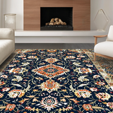 Ultra Soft Area Rug, Non Slip, Stain Resistant, Washable Area Rugs for Living Room, Bedroom, Serene Neutral Medallion Composition(Blue)