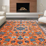Ultra Soft Area Rug, Non Slip, Stain Resistant, Washable Area Rugs for Living Room, Bedroom, Lively Transitional Floral Fusion(Orange)