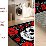 Ultra Soft Area Rug, Non Slip, Stain Resistant, Washable Area Rugs for Living Room, Bedroom, Striking Dark Floral Aesthetic(Red)