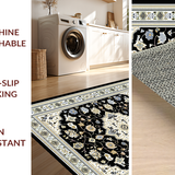 Ultra Soft Area Rug, Non Slip, Stain Resistant, Washable Area Rugs for Living Room, Bedroom, Classic Floral Trellis Aesthetic(Black)