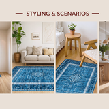 Ultra Soft Area Rug, Non Slip, Stain Resistant, Washable Area Rugs for Living Room, Bedroom, Elegant Bow Charm Rug Blue Themed Decorative Mat with Stylish Knot Design(Blue)