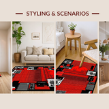 Ultra Soft Area Rug, Non Slip, Stain Resistant, Washable Area Rugs for Living Room, Bedroom, Striking Red and Black Musical Motifs(Red)